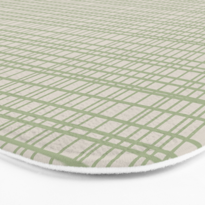 Fine Weave Retro Mid Century Modern Minimalist Woven Line Pattern in Sage and Beige Bath Mat Gallery Image 3