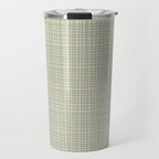 Fine Weave Retro Mid Century Modern Minimalist Woven Line Pattern in Sage and Beige Travel Mug Gallery Image 1
