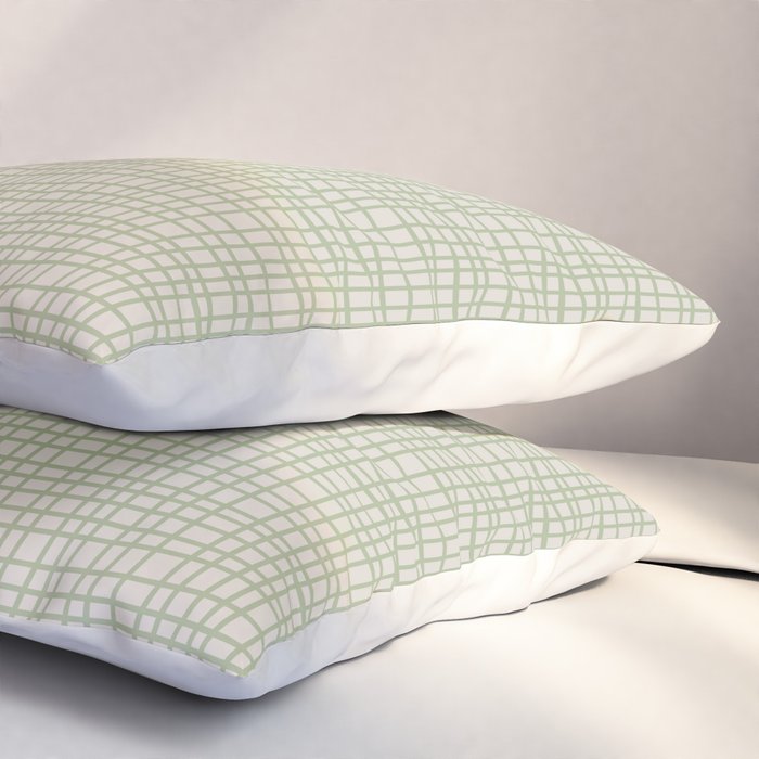 Fine Weave Retro Mid Century Modern Minimalist Woven Line Pattern in Sage and Beige Pillow Sham Gallery Image 3