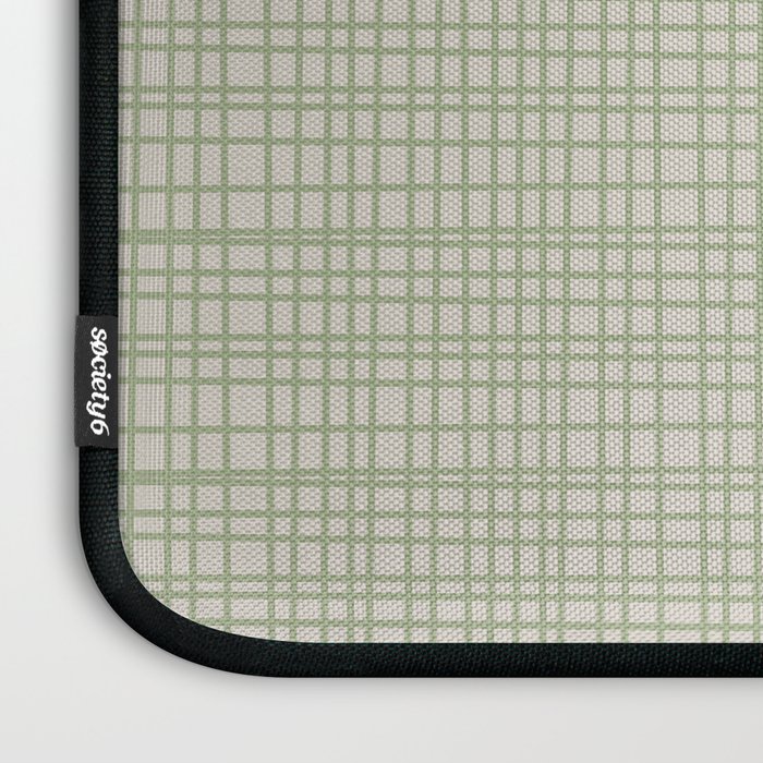 Fine Weave Retro Mid Century Modern Minimalist Woven Line Pattern in Sage and Beige Laptop Sleeve Gallery Image 3