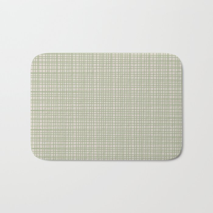 Fine Weave Retro Mid Century Modern Minimalist Woven Line Pattern in Sage and Beige Bath Mat Gallery Image 1