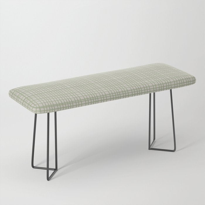 Fine Weave Retro Mid Century Modern Minimalist Woven Line Pattern in Sage and Beige Bench Gallery Image 1