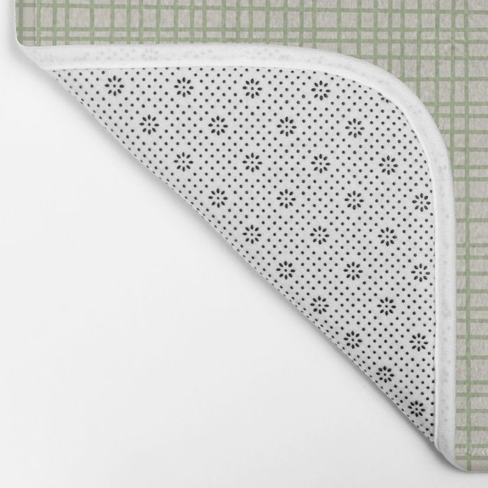 Fine Weave Retro Mid Century Modern Minimalist Woven Line Pattern in Sage and Beige Bath Mat Gallery Image 2