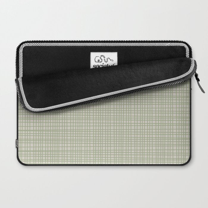 Fine Weave Retro Mid Century Modern Minimalist Woven Line Pattern in Sage and Beige Laptop Sleeve Gallery Image 2