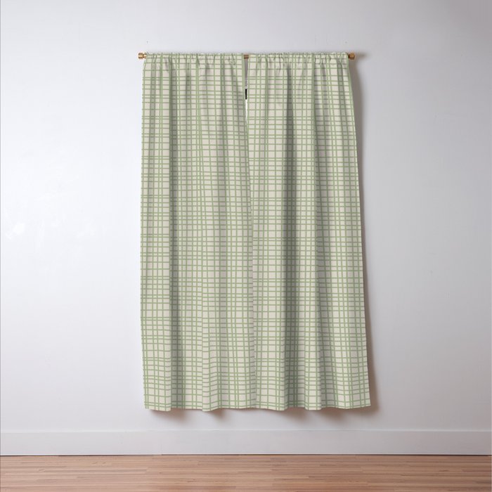 Fine Weave Retro Mid Century Modern Minimalist Woven Line Pattern in Sage and Beige Window Curtain Gallery Image 3