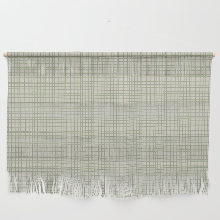 Fine Weave Retro Mid Century Modern Minimalist Woven Line Pattern in Sage and Beige Wall Hanging Gallery Image 1