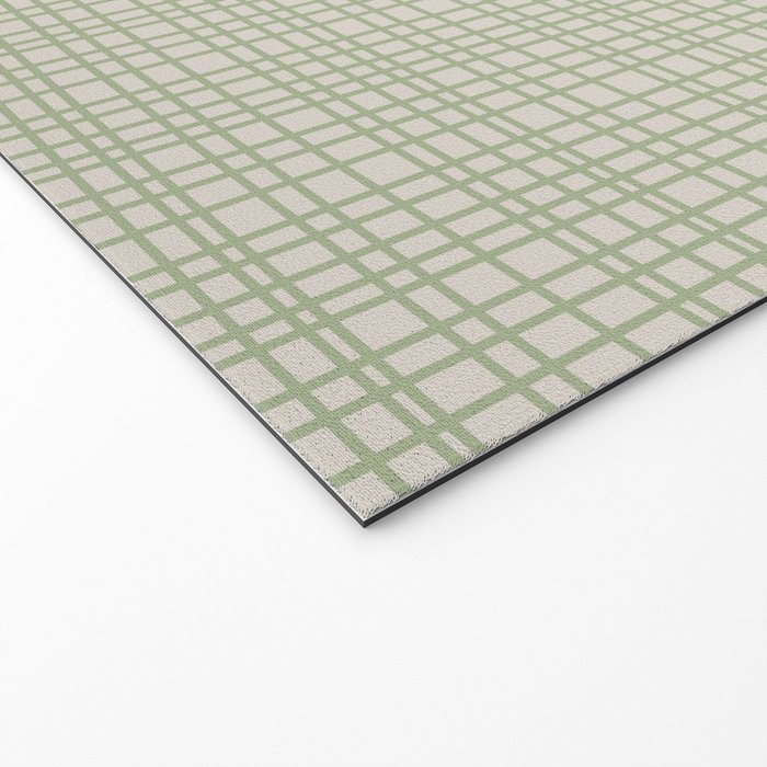 Fine Weave Retro Mid Century Modern Minimalist Woven Line Pattern in Sage and Beige Welcome Mat Gallery Image 2