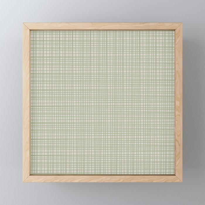 Fine Weave Retro Mid Century Modern Minimalist Woven Line Pattern in Sage and Beige Mini Art Print Gallery Image 1
