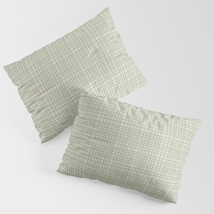 Fine Weave Retro Mid Century Modern Minimalist Woven Line Pattern in Sage and Beige Pillow Sham Gallery Image 3