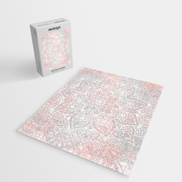 Mandala, Yoga, Love, Coral and Gray, Wall Art Boho Jigsaw Puzzle Gallery Image 2