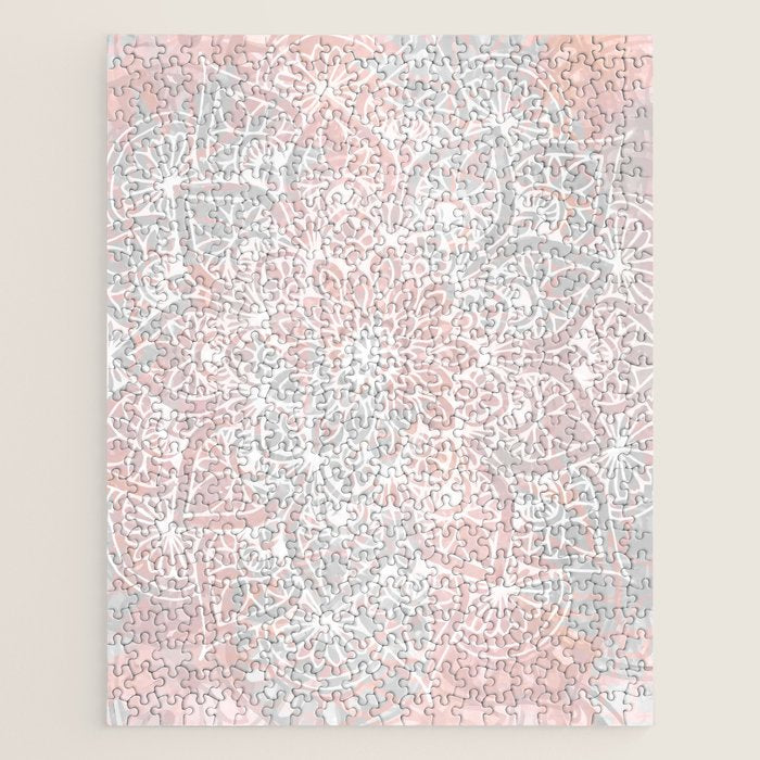 Mandala, Yoga, Love, Coral and Gray, Wall Art Boho Jigsaw Puzzle Gallery Image 1
