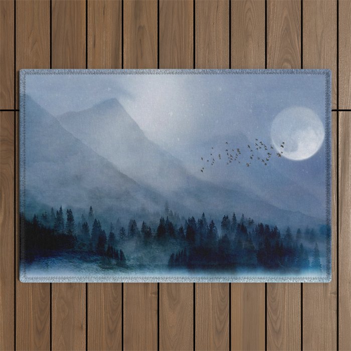 Mountainscape Under The Moonlight Outdoor Rug Gallery Image 1