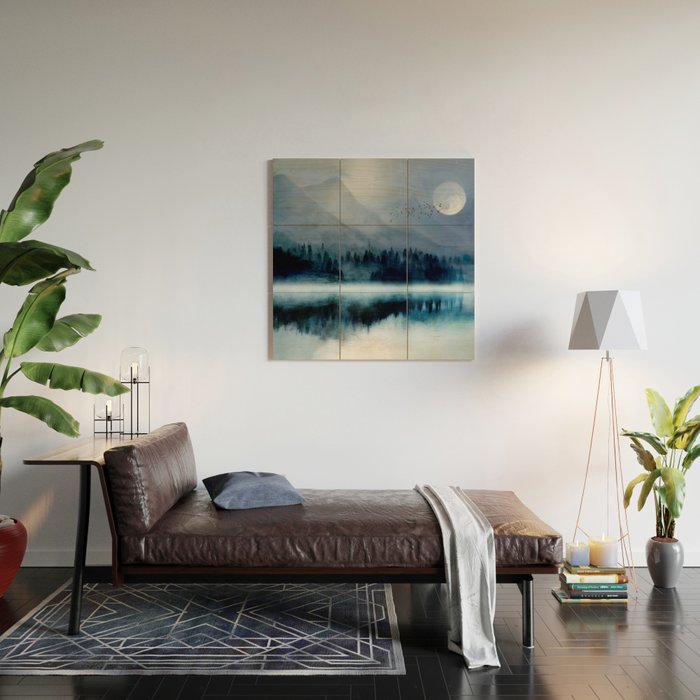 Mountainscape Under The Moonlight Wood Wall Art Gallery Image 2