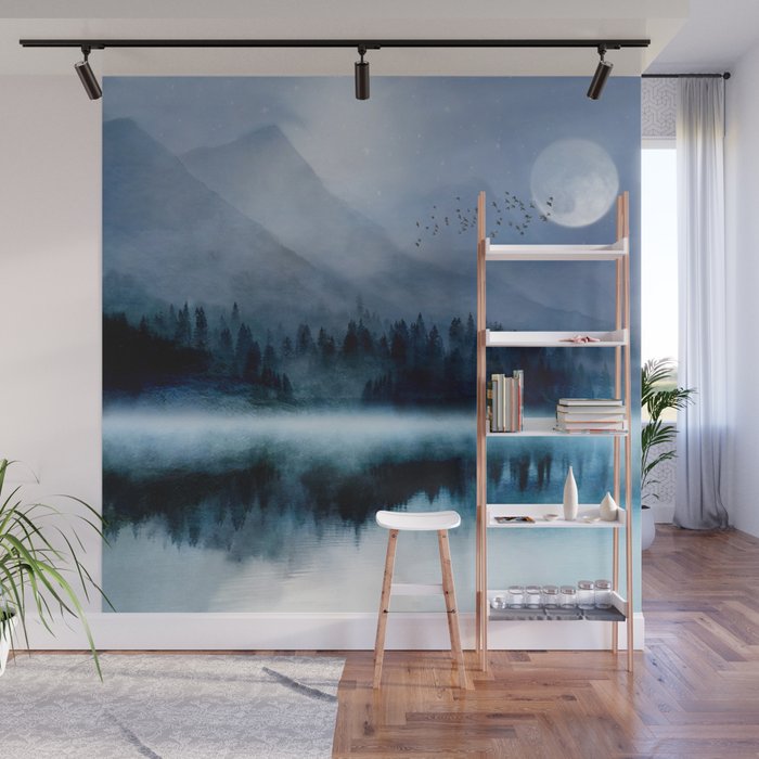 Mountainscape Under The Moonlight Wall Mural Gallery Image 1