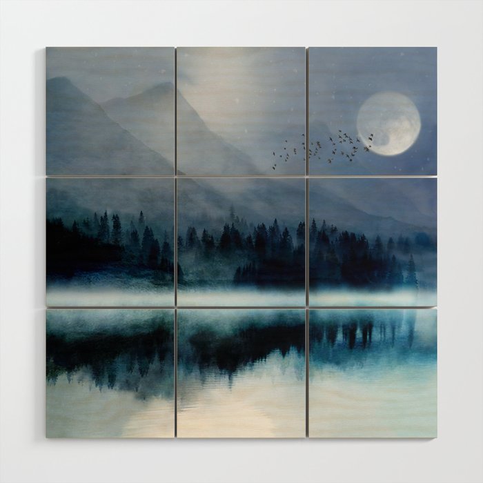 Mountainscape Under The Moonlight Wood Wall Art Gallery Image 1