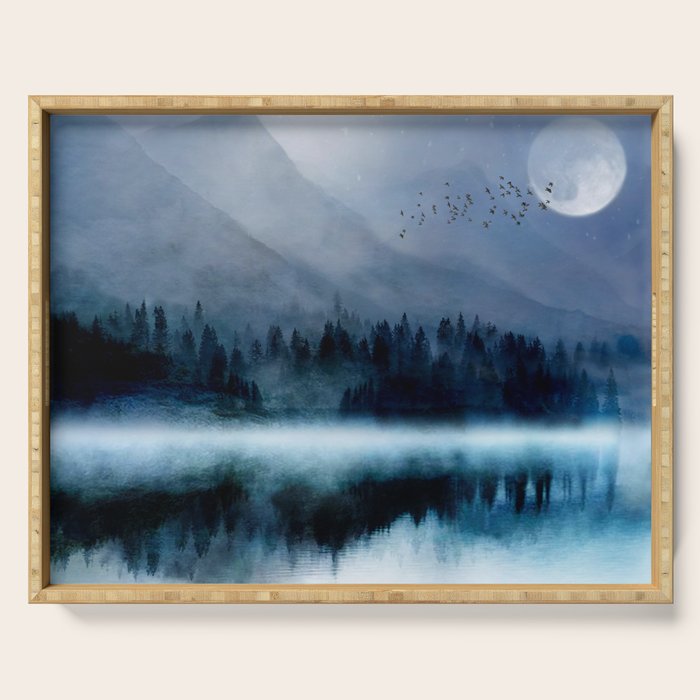 Mountainscape Under The Moonlight Serving Tray Gallery Image 1