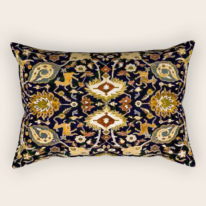 Persian Floral Rug With Animals Rectangular Pillow Gallery Image 1