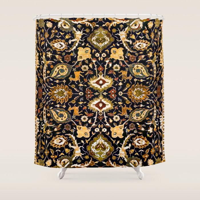 Persian Floral Rug With Animals Shower Curtain Gallery Image 1