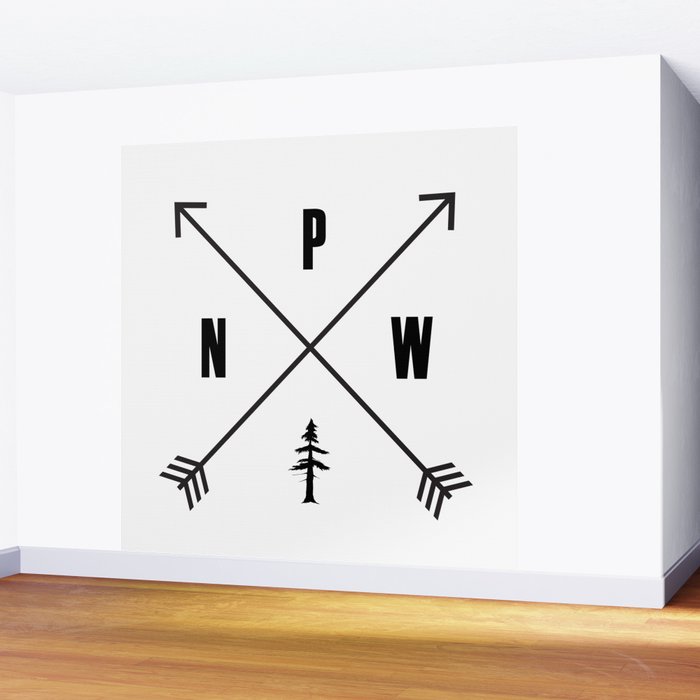 PNW Pacific Northwest Compass - Black on White Minimal Wall Mural Gallery Image 2