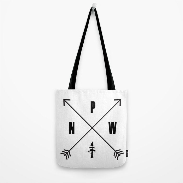 PNW Pacific Northwest Compass - Black on White Minimal Tote Bag Gallery Image 2