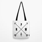 PNW Pacific Northwest Compass - Black on White Minimal Tote Bag Gallery Image 2
