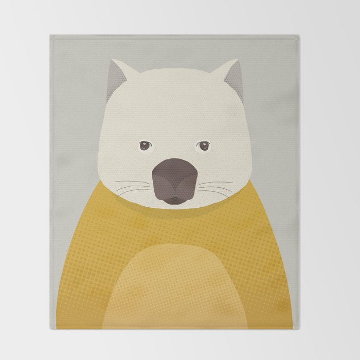 Whimsy Wombat, Animal Portrait Throw Blanket Gallery Image 2