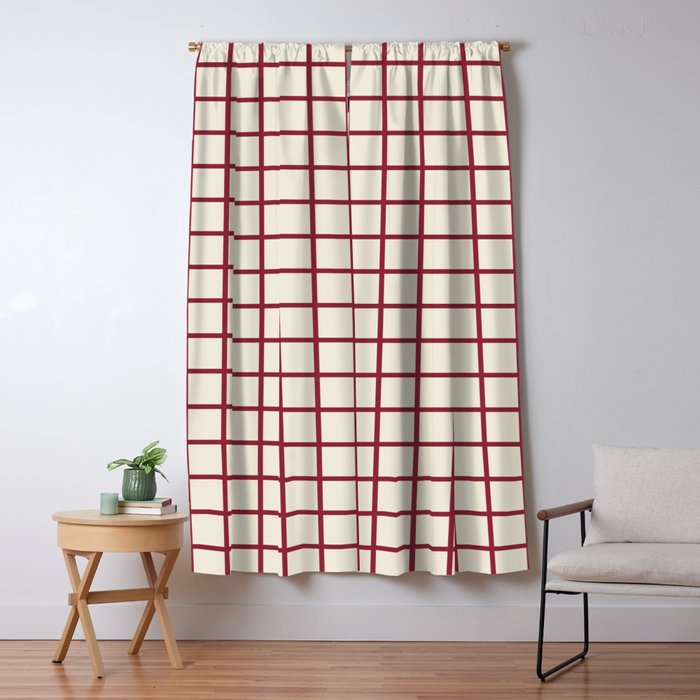 Red On Cream Grid Window Curtain Gallery Image 1