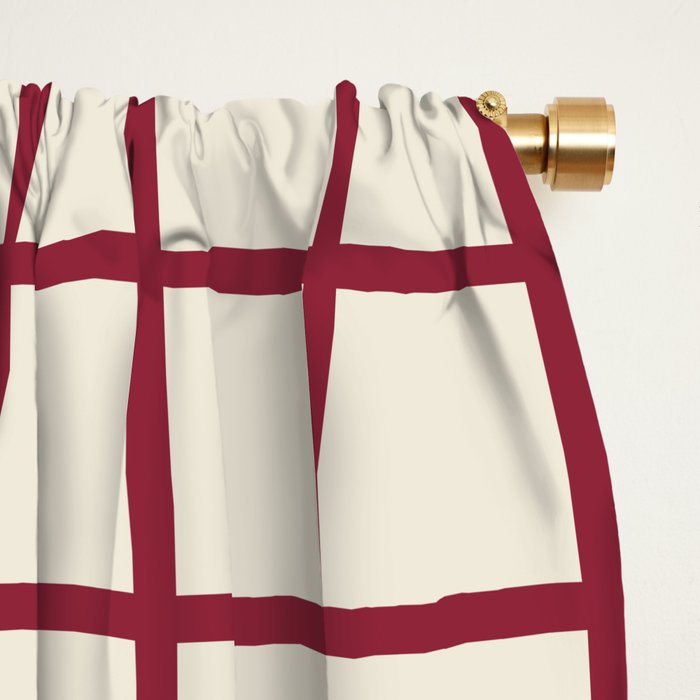 Red On Cream Grid Window Curtain Gallery Image 2