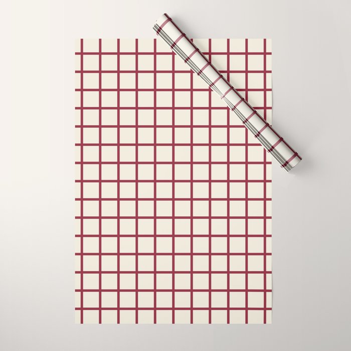 Red On Cream Grid Wrapping Paper Gallery Image 1