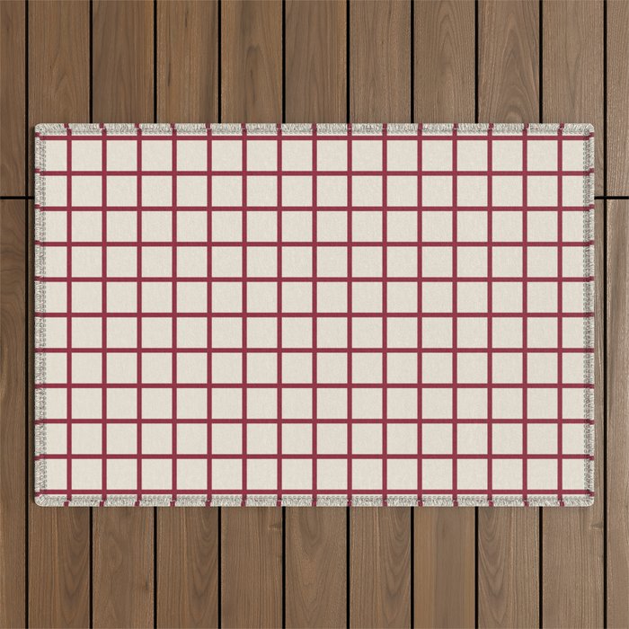 Red On Cream Grid Outdoor Rug Gallery Image 1
