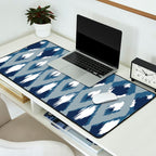 Festive, Boho Art, Geometric, Ikat Pattern, Blue Desk Mat Gallery Image 2