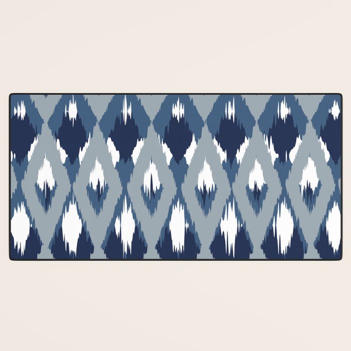 Festive, Boho Art, Geometric, Ikat Pattern, Blue Desk Mat Gallery Image 3