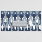 Festive, Boho Art, Geometric, Ikat Pattern, Blue Desk Mat Gallery Image 1