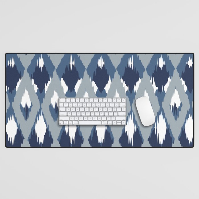 Festive, Boho Art, Geometric, Ikat Pattern, Blue Desk Mat Gallery Image 1