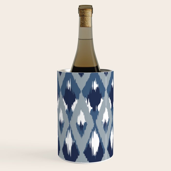 Festive, Boho Art, Geometric, Ikat Pattern, Blue Wine Chiller Gallery Image 3