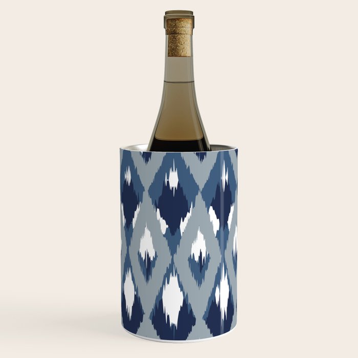 Festive, Boho Art, Geometric, Ikat Pattern, Blue Wine Chiller Gallery Image 2