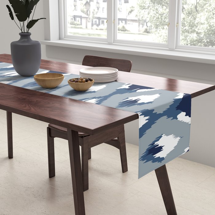 Festive, Boho Art, Geometric, Ikat Pattern, Blue Table Runner Gallery Image 2