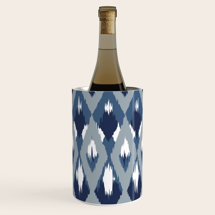 Festive, Boho Art, Geometric, Ikat Pattern, Blue Wine Chiller Gallery Image 1