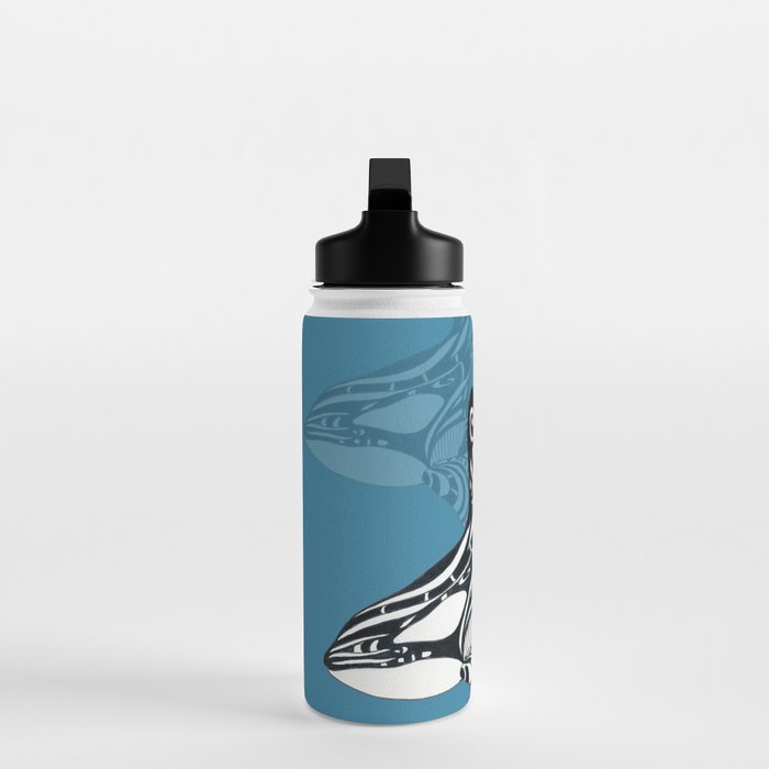 Orca Whale Tribal Ink Blue Black Indigo Art Water Bottle Gallery Image 3