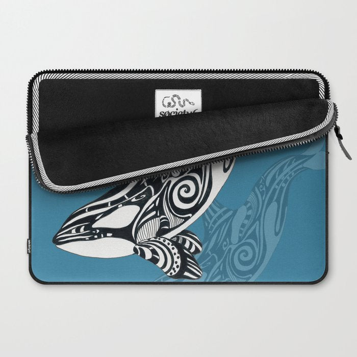 Orca Whale Tribal Ink Blue Black Indigo Art Laptop Sleeve Gallery Image 2