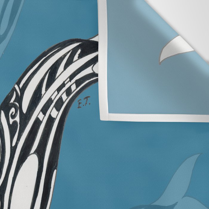 Orca Whale Tribal Ink Blue Black Indigo Art Wall Tapestry Gallery Image 3