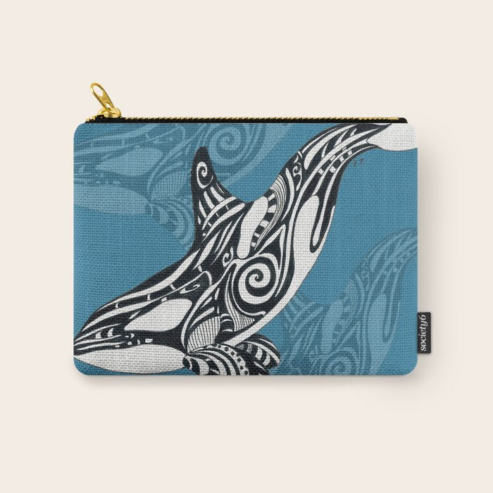 Orca Whale Tribal Ink Blue Black Indigo Art Carry All Pouch Gallery Image 1
