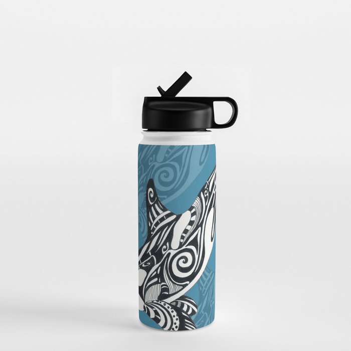 Orca Whale Tribal Ink Blue Black Indigo Art Water Bottle Gallery Image 1