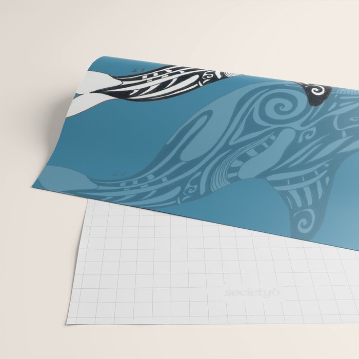 Orca Whale Tribal Ink Blue Black Indigo Art Wrapping Paper Gallery Image 2