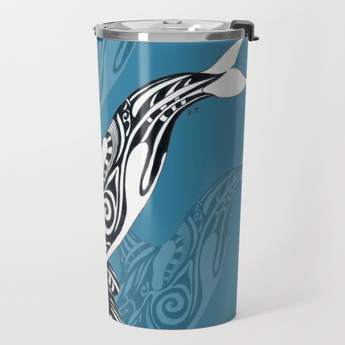 Orca Whale Tribal Ink Blue Black Indigo Art Travel Mug Gallery Image 2