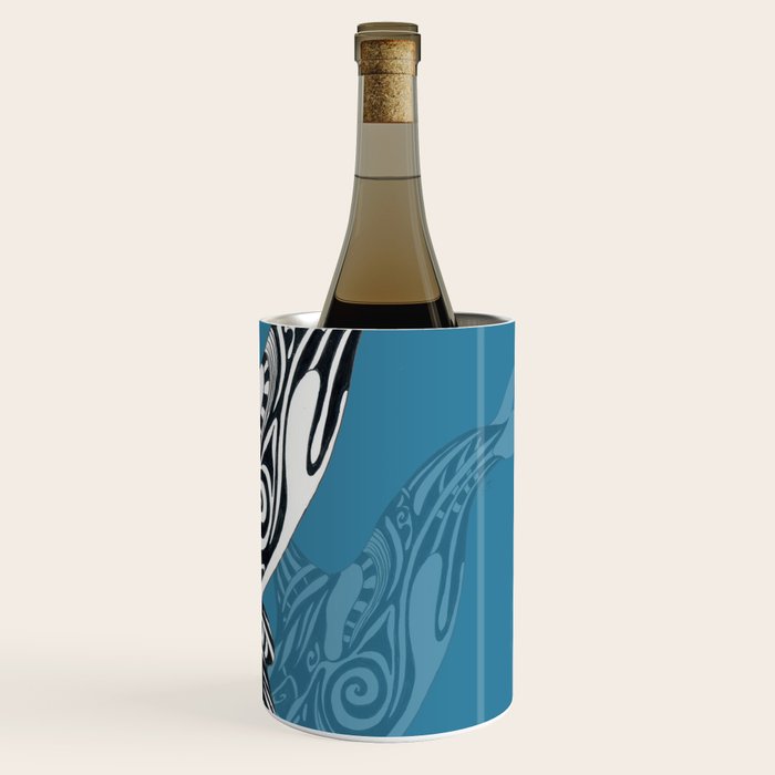Orca Whale Tribal Ink Blue Black Indigo Art Wine Chiller Gallery Image 3