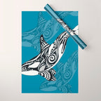 Orca Whale Tribal Ink Blue Black Indigo Art Wrapping Paper Gallery Image 1
