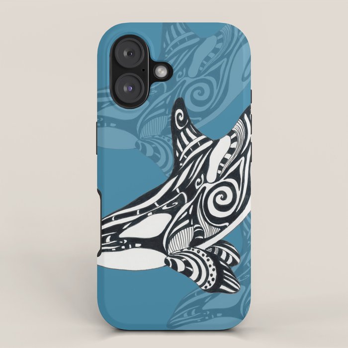 Orca Whale Tribal Ink Blue Black Indigo Art iPhone Case
