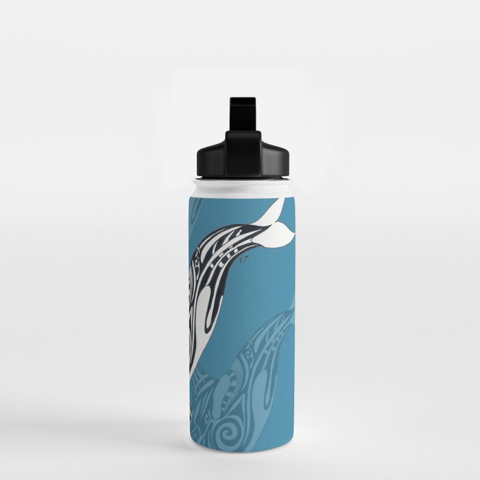 Orca Whale Tribal Ink Blue Black Indigo Art Water Bottle Gallery Image 2