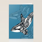 Orca Whale Tribal Ink Blue Black Indigo Art Stationery Card Gallery Image 2